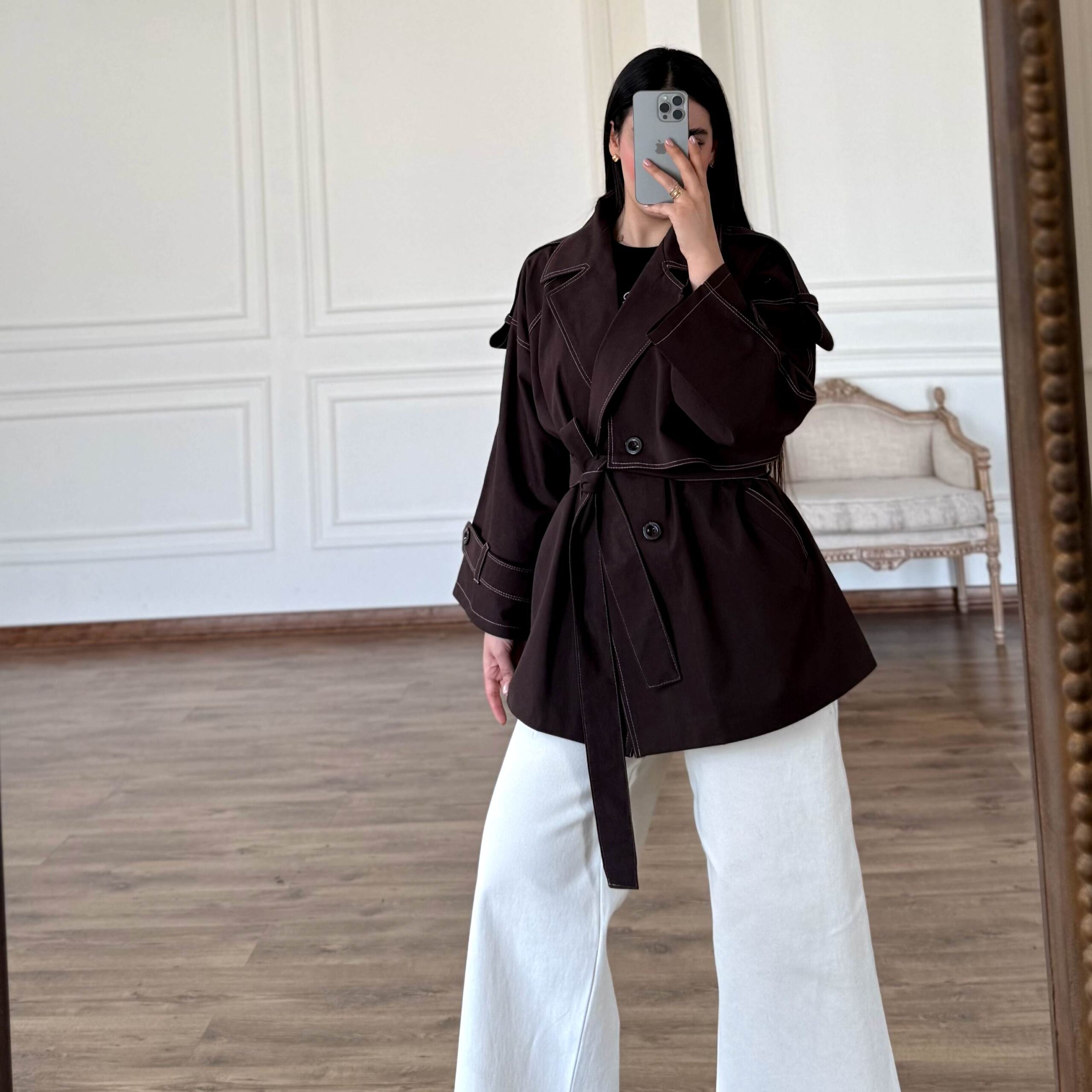 ترنچ کت قهوه ای کوتاه مدل Short