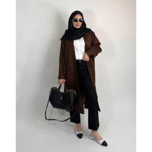 مانتو کرپ قهوه ای مدل delsa